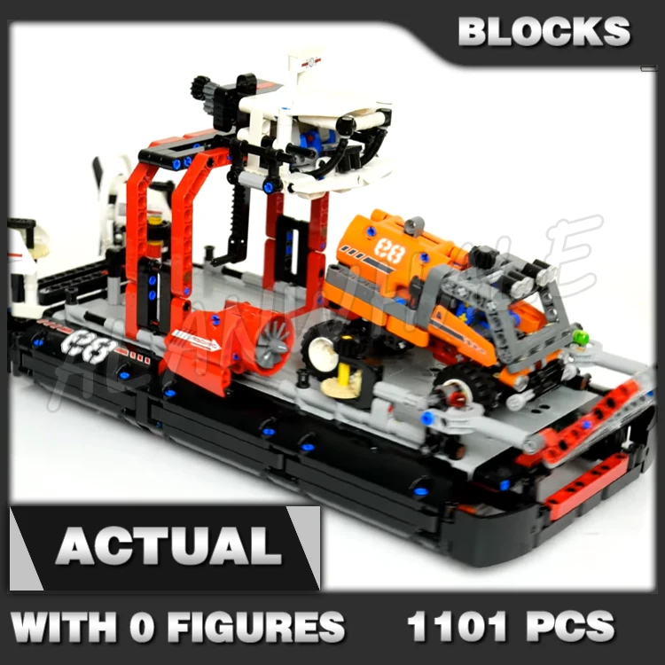 

1101pcs 2in1 Technical Hovercraft Crane Raisable Loading Platform Jet Boat 10825 Building Block Set Compatible with Model