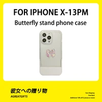 luxury butterfly soft cover full protective case with holder stand for iphone 13 12 11 pro max x xs xr xsmax funda capa in stock
