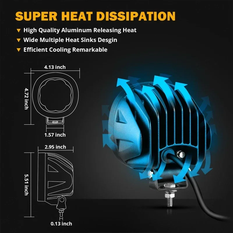 AUXBEAM 4-дюймовый светодиодный рабочий свет Янтарный/белый точечный светильник для