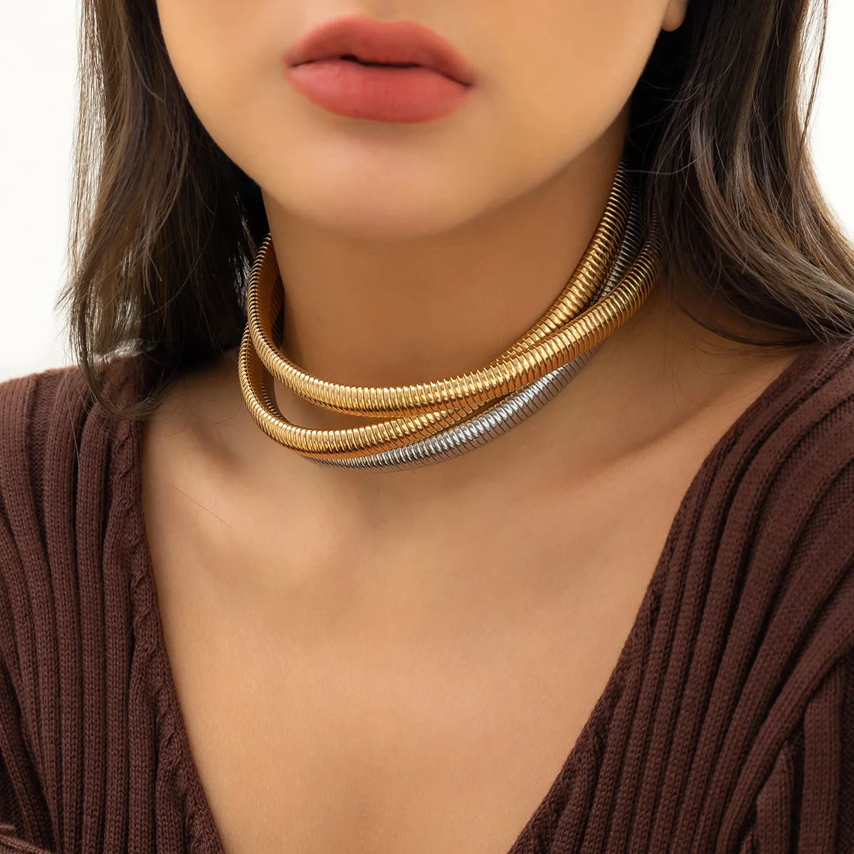 

Exaggerated Chunky Heavy Metal Twisted Torques Choker Necklace for Women Spiral Big Chain Grunge Jewelry Steampunk Men