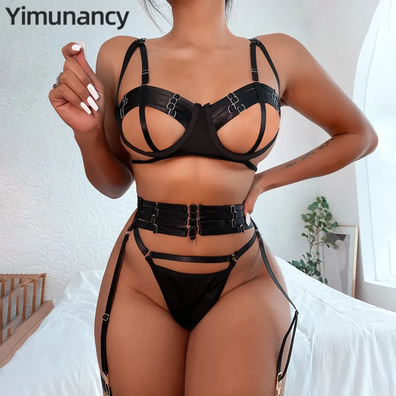 

Yimunancy женское черное сексуальное нижнее белье на косточках + стринги