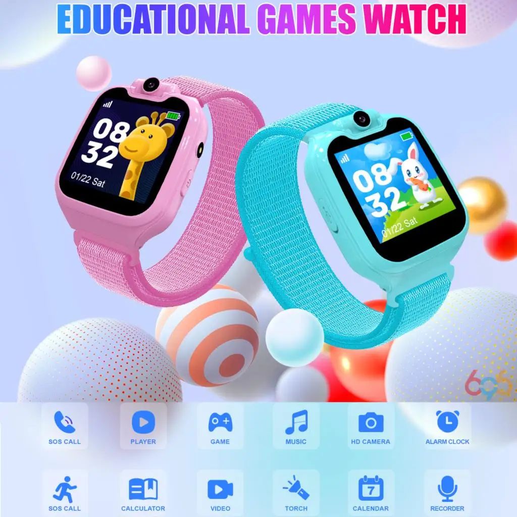 

New Kids Games Rotable Camera SOS Smart Watch Music Playing Children Call Smartwatch Video Playes Flashlight Recorder Clock