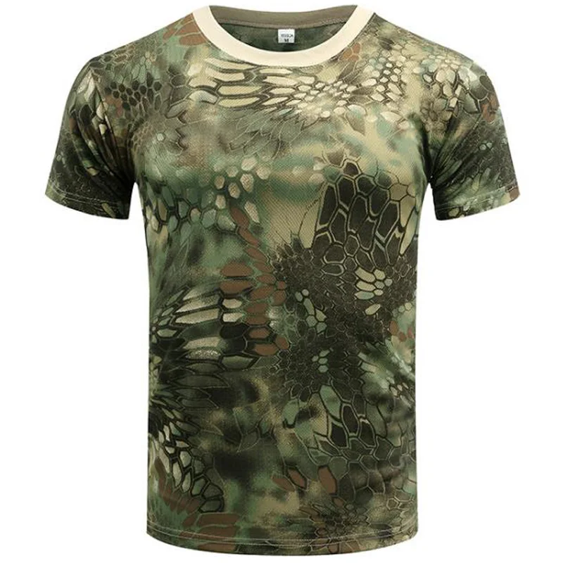 Camiseta de camuflaje para hombre, ropa informal de manga corta con cuello redondo, militar, de calle, de verano
