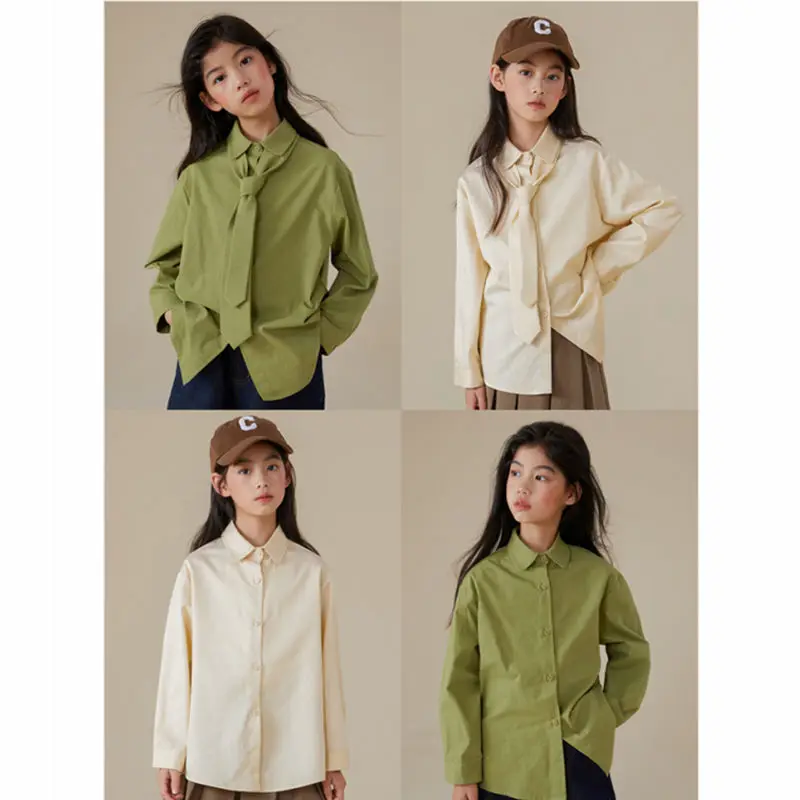 

Рубашка на пуговицах для девочек, с длинным рукавом, S51