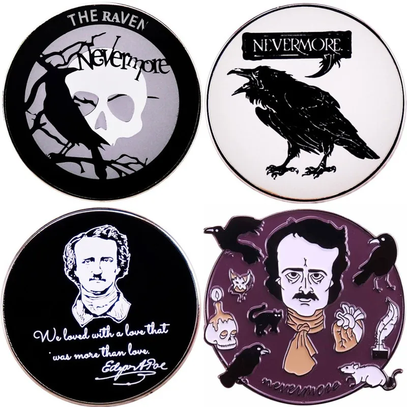 

Edgar Allan Poe Raven Nevermore Enamel Pin Brooch Metal Badges Lapel Pins Brooches for Backpacks Jewelry Accessories