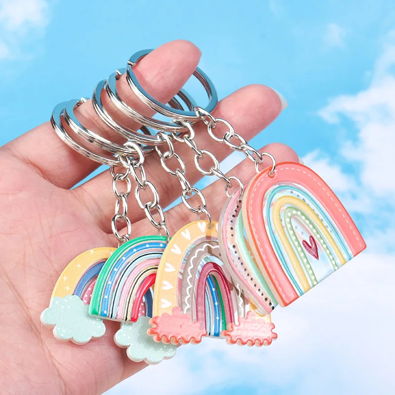 

Rainbow Key Chain KeyRing School Bag Accessories Car Hanging Weirdo Novel Girl Women Jewelry Fashion Pendant Gift