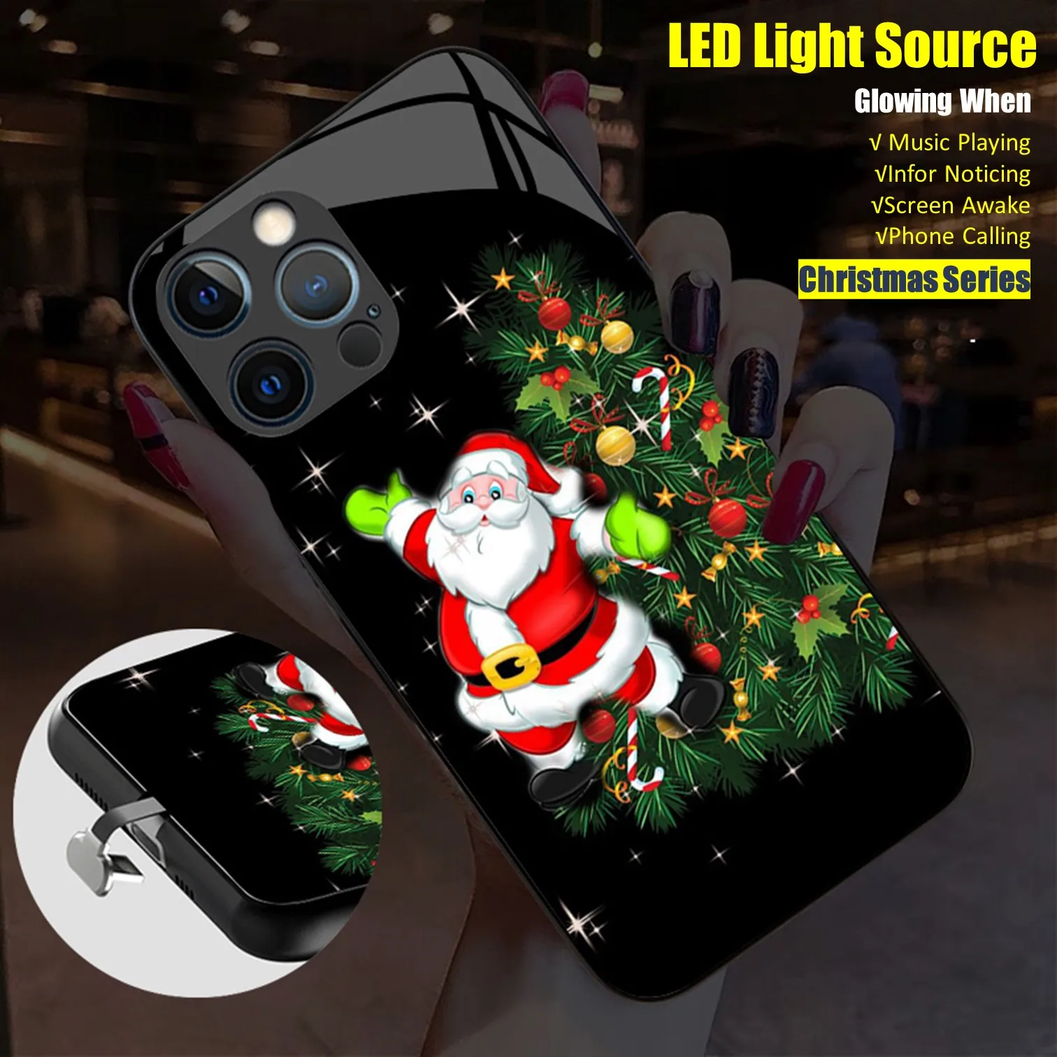 Рождественский светодиодный светящийся чехол с голосовым датчиком для телефона