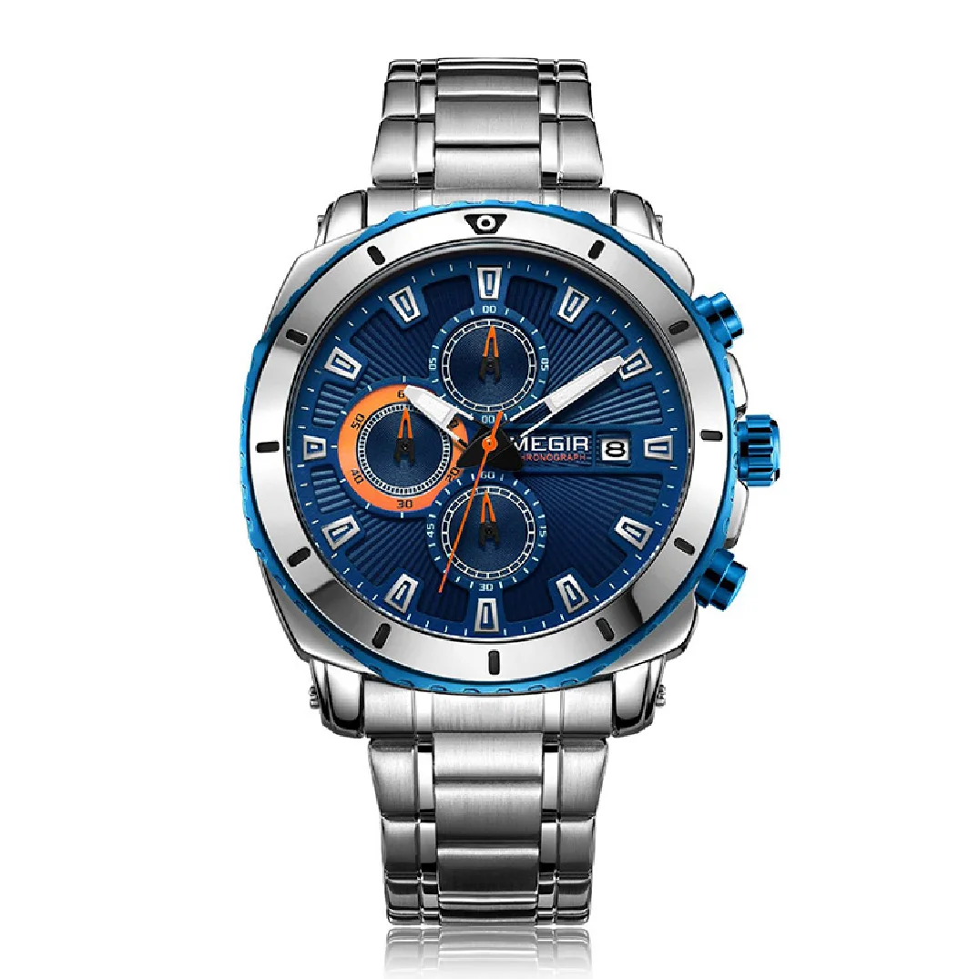 

BAOGELA Men's Blue Dial Chronograph Quartz Watches Fashion Stainless Steel Analogue Wristwatches for Man Luminous Hands 2075