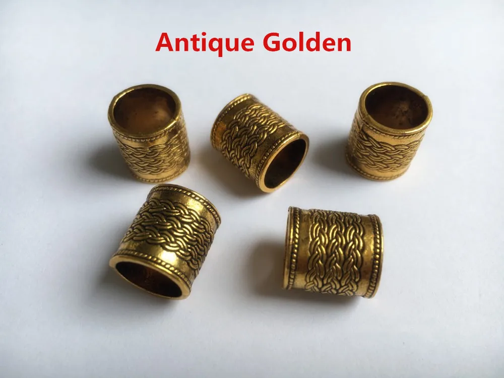 

10Pcs/Pack Antique golden big hole viking hair dread dreadlock beard beads tube rings for women men Hair Accessories