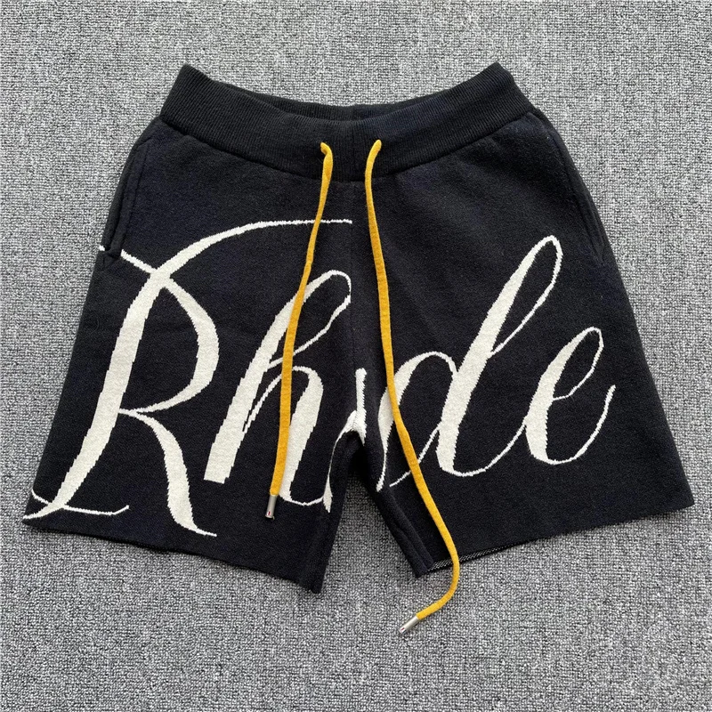

Luxury Brand high quality 23ss RHUDE Men Women 1:1 Top Version Yellow Drawstring Rhude Cashew Jacquard Shorts Breeches