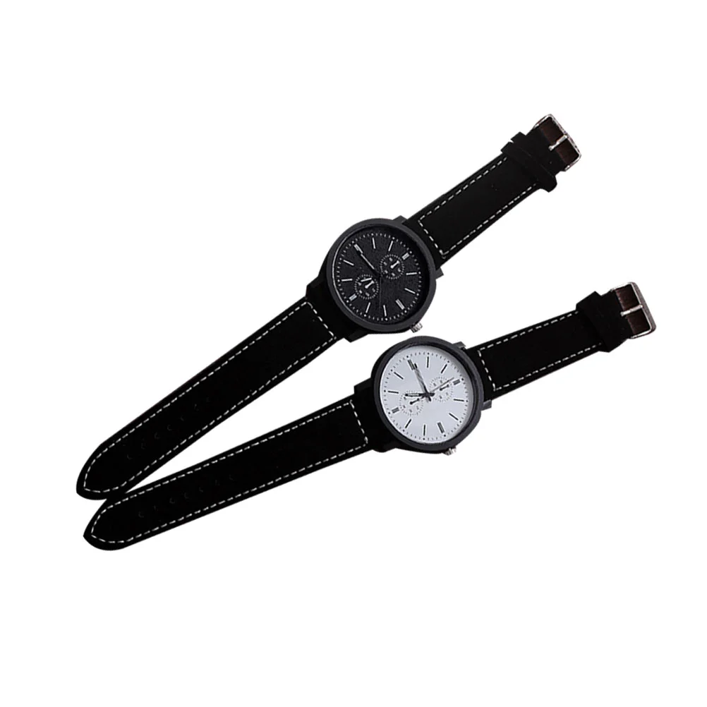 

2pcs Stylish Couple Watch Quartz Watch Adjustable Band Wrist Watch for Students Lovers (Black and White)