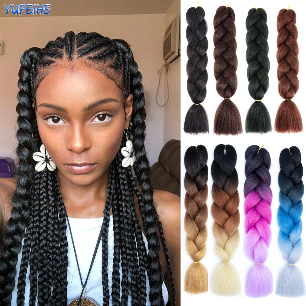 

Jumbo Braids Hair Synthetic Braiding Hair Rainbow High Temperature Fiber Colorful Box Braid Hair Natural Balck for Woman Diy Bug