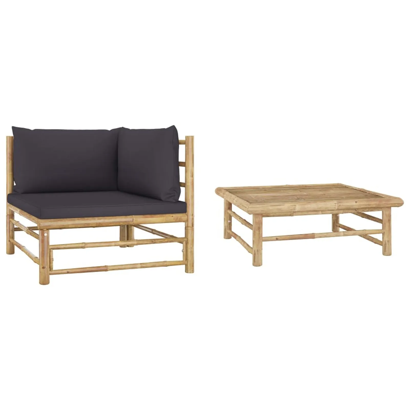 

2 Piece Garden Lounge Set with Dark Gray Cushions Bamboo