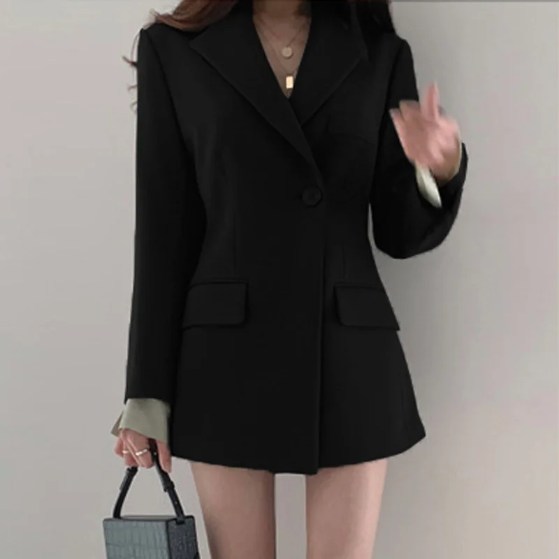 2023 White Blazer Solid Color Korean Khaki Coat Loose Fashion Outside Elegant Womens Tops Suit Jacket Female British Lady Crop