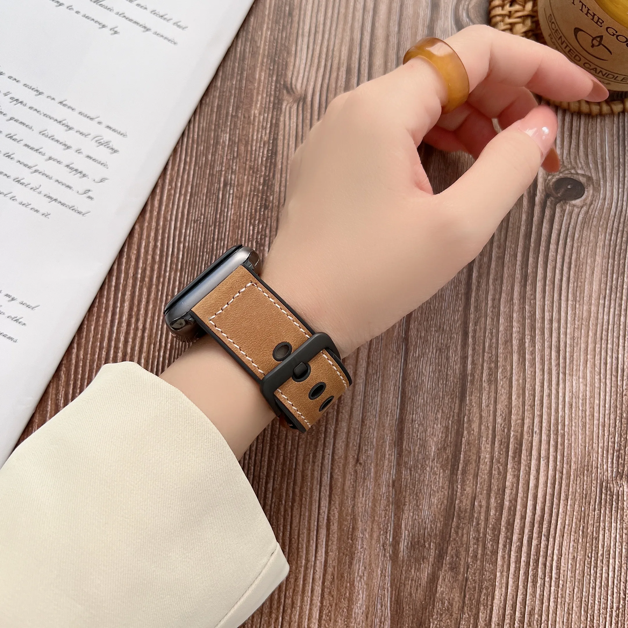 correa loop strap For correa apple watch 8 49mm band Solid Leather+Silicone 44mm 40mm 41mm 45mm iWatch series 7 6 SE 5 bracelet