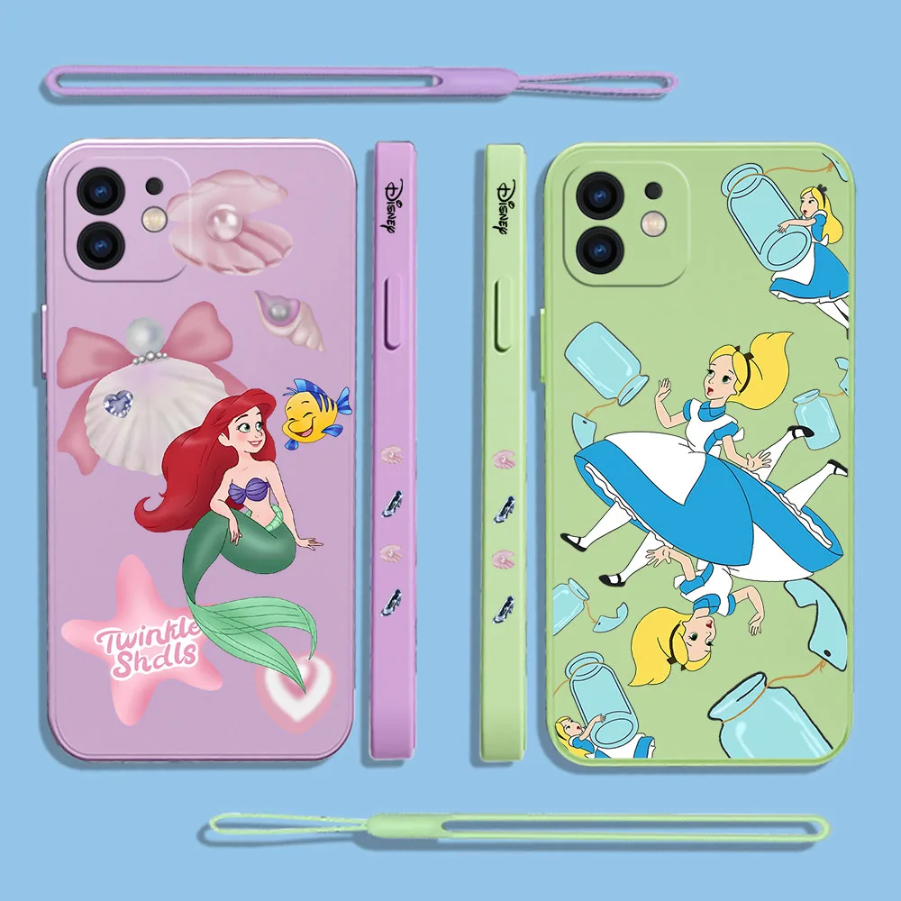 

Disney Princess Ariel and Cinderella Phone Case For Samsung A81 A53 A50 A12 A22S A52 A52S A51 A72 A71 A32 4G 5G With Lanyard