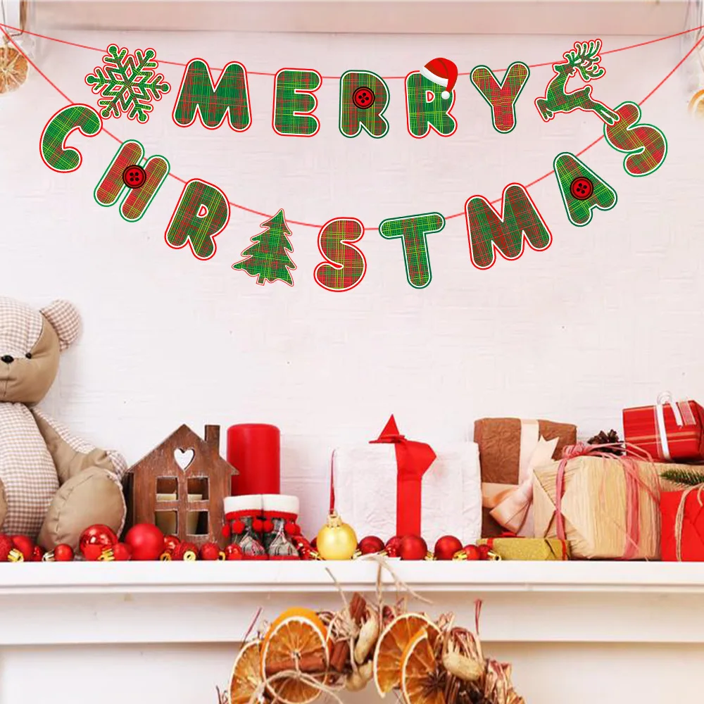 

JOLLYBOOM Christmas Paper Striped Letters Pull Flag Christmas Window Hotel Scene Decoration Bunting Holiday Party Decoration
