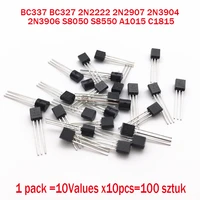 100pcs transistors set pack bc337 bc327 2n2222 2n2907 2n3904 2n3906 s8050 s8550 a1015 c1815 to 92 10values x10pcs transistor kit