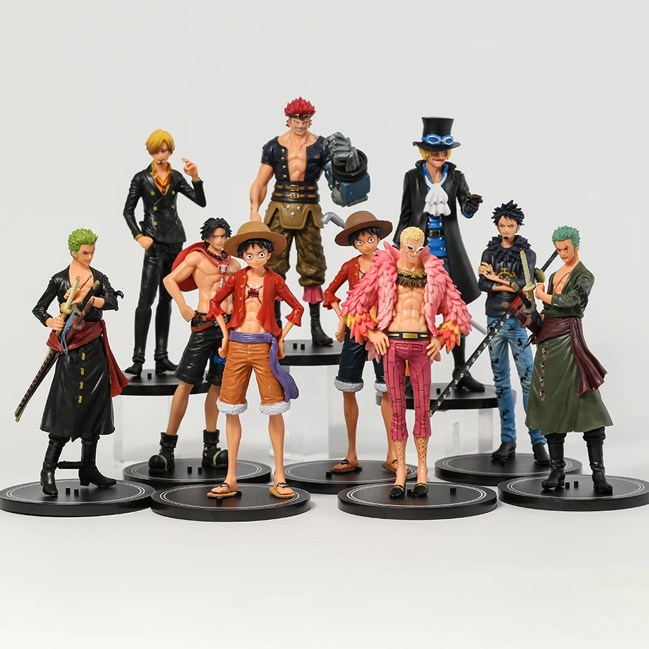 

6pcs/set One Piece Luffy Ace Sabo Sanji Zoro Nami Law Doflamingo Eustass Kid PVC Model Figures Collectible Gift Toys