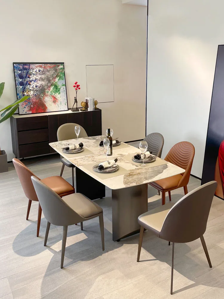 

Italian light luxury Pandora dining table household minimalist rectangular luxury stone slab bright surface simple modern small