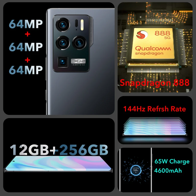 Najtaniej Globalna Wersja ZTE Axon 30 Ultra 5G Smartphone 6.67 ''144Hz AMOLED Snapdragon 888 Potrójna Kamera 64MP 65W Spuercharge Telefon Komórkowy