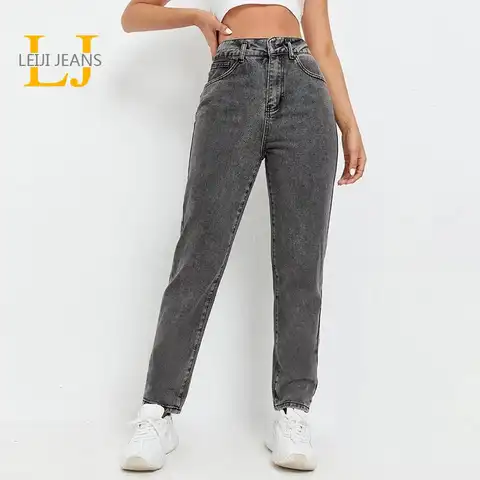 Женские джинсы полной длины LEIJIJEANS, тонкие серые свободные шаровары из денима, модель 5XL большого размера 2022 кг на лето, 100