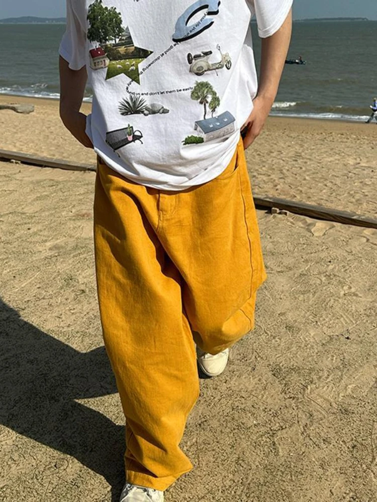 HOUZHOU Korean Hippie Streetwear Baggy Cargo Jeans Women Kpop Harajuku Oversize Wide Leg Denim Pants Vintage Loose Solid Trouser