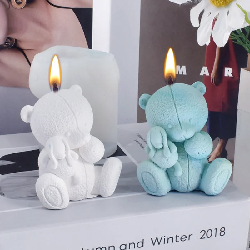 3D Bear Silicone Candle Mold DIY Animal Doll Soap Resin Plaster Mould Chocolate Ice Making Set Home Decor Valentine's Day Gifts