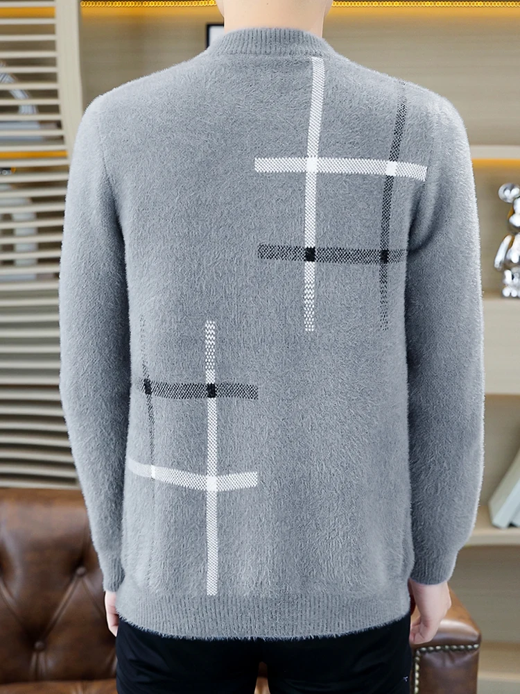Sweater Men's Autumn and Winter Cardigan Baseball Uniform Collar Casual Outerwear Cotton Knitwear Outer Wear Imitation Mink V...