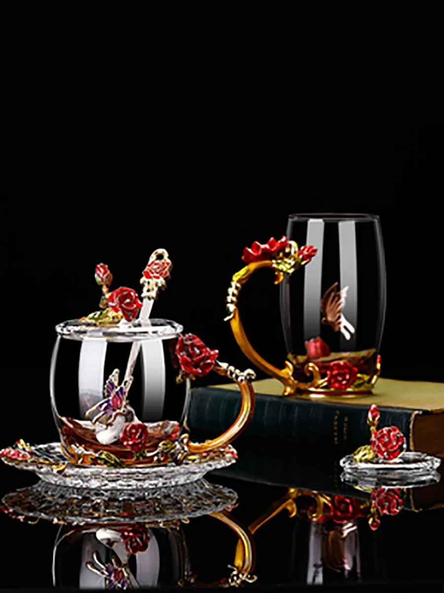

Creative enamel color water cup Coffee Cup Mug Flower Tea Glass Cups crystal heat-resistant glass flower tea cup gift