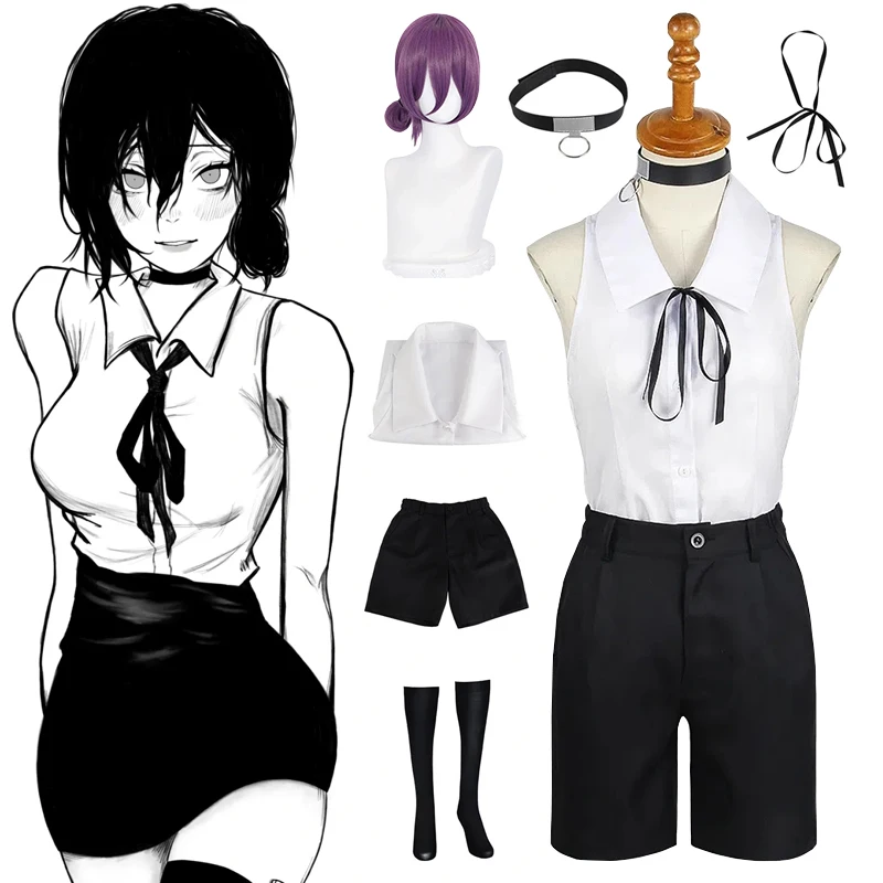 

Anime Reze Cosplay Chainsaw Man Cosplay Costume Bomb Shirt Outfits Tie Short Neck Ring Reze Wig Halloween Clothing for Girls