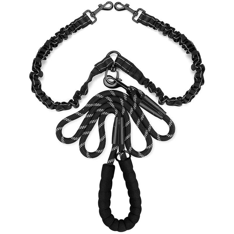 

Двойной поводок для собак, поводки для крупных пород собак с нейлоновой веревкой, высокоотражающий поводок для собак 5 футов + двойной эласт...