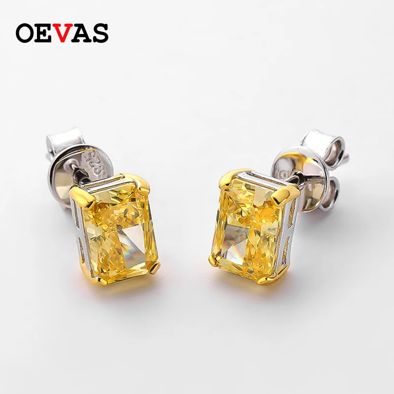 

OEVAS Classic 100% 925 Sterling Silver Created Moissanite Citrine Gemstone Earrings Ear Studs Wedding Fine Jewelry Wholesale