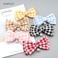 13 cm korean version of the bow knot plaid pearl hairpin back of the head clip fabric spring clip duckbill clip hair accessories