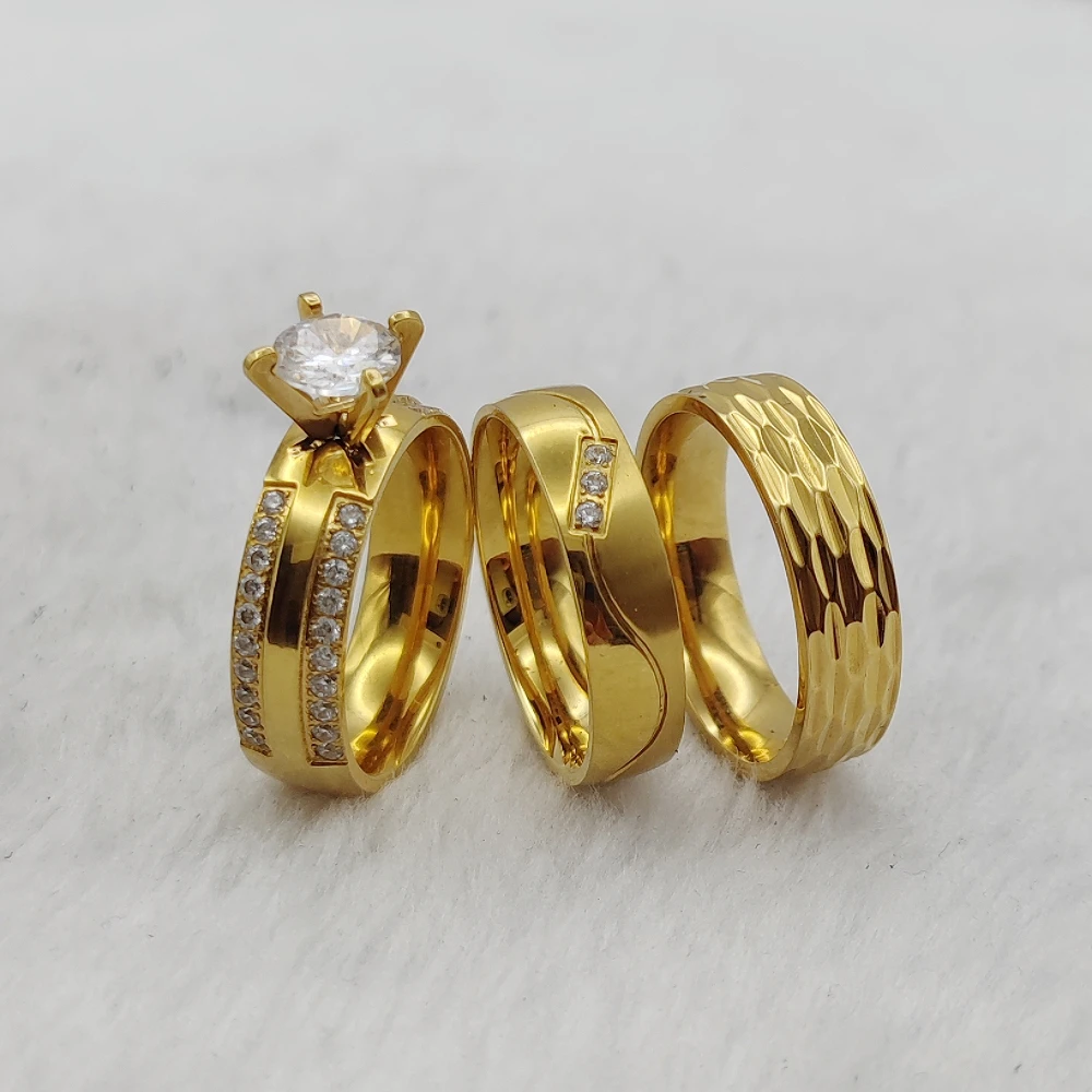 Bulk Jewelry Wholesale Lots For Women 5A Cz Diamond Bridal Sets 24K Gold Plated Wedding Engagement Rings Couples