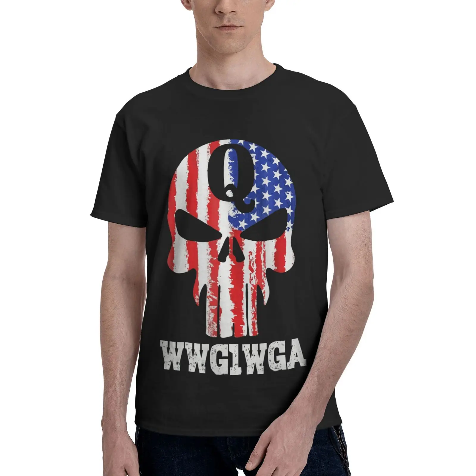

Q Anon Skull Wwg1Wga Political Oversized T-Shirt Tshirt Men's Clothes Anime Tshirts For Men Oversize T-Shirts T-Shirts Man Top