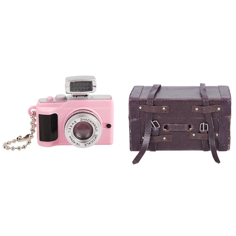

1 Pcs 1:12 Doll House Miniature Mini Luggage Box & 1 Pcs 1:8 Scale Dollhouse Miniature Digital SLR Camera