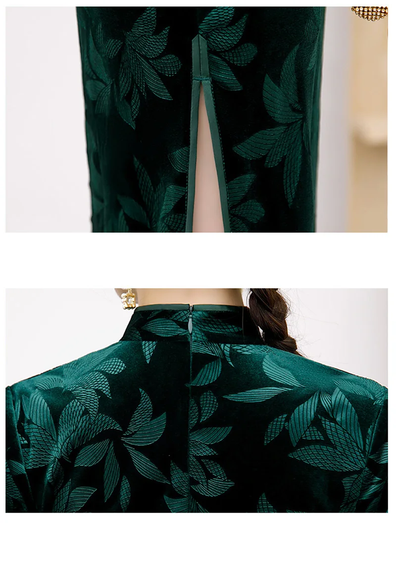 Новогоднее красное бархатное платье Cheongsam с рукавом 3/4 средней длины винтажное в