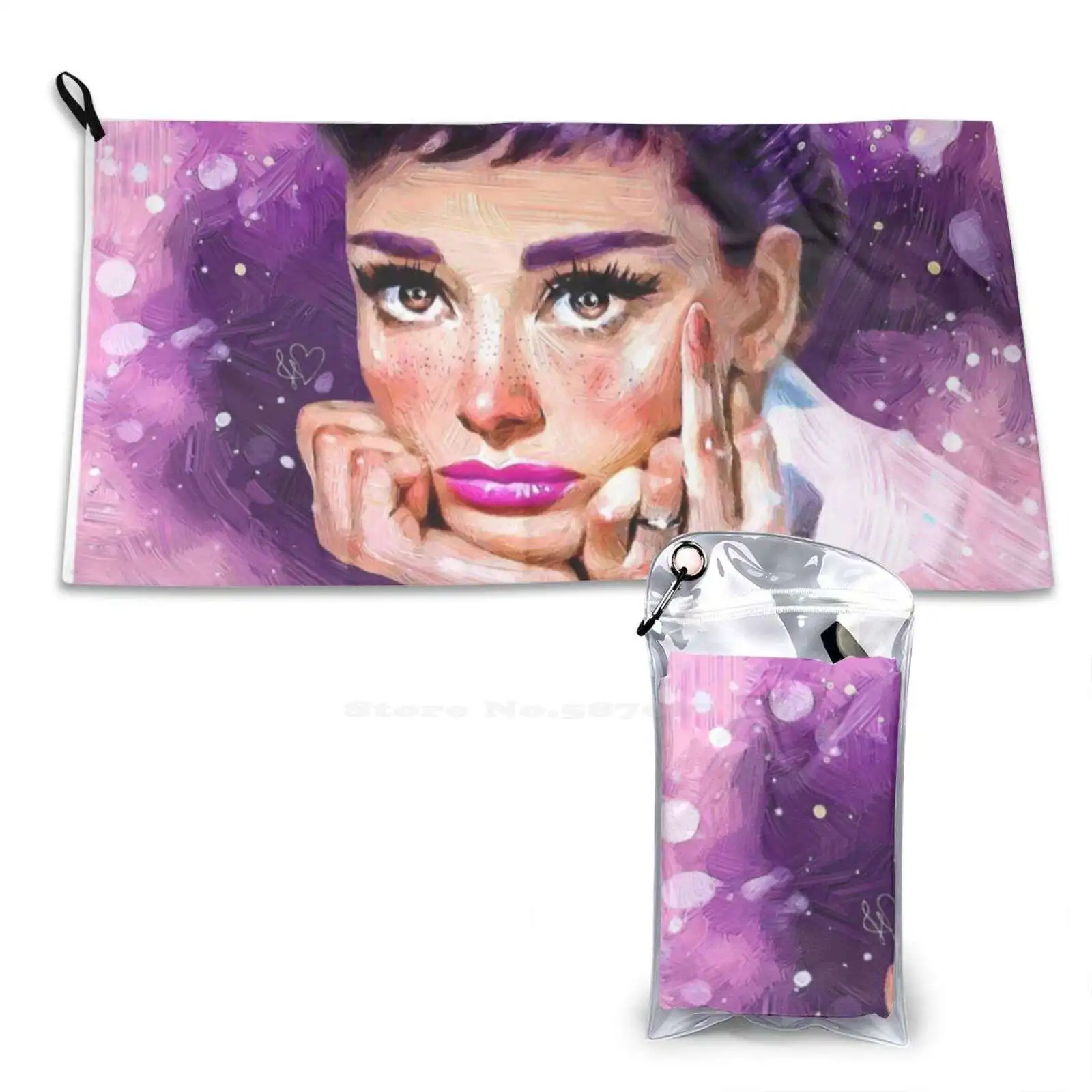 Одри Хепберн На Заказ мягкие спортивные полотенца для дома и улицы Audreyhepburn с фиолетовыми рожками