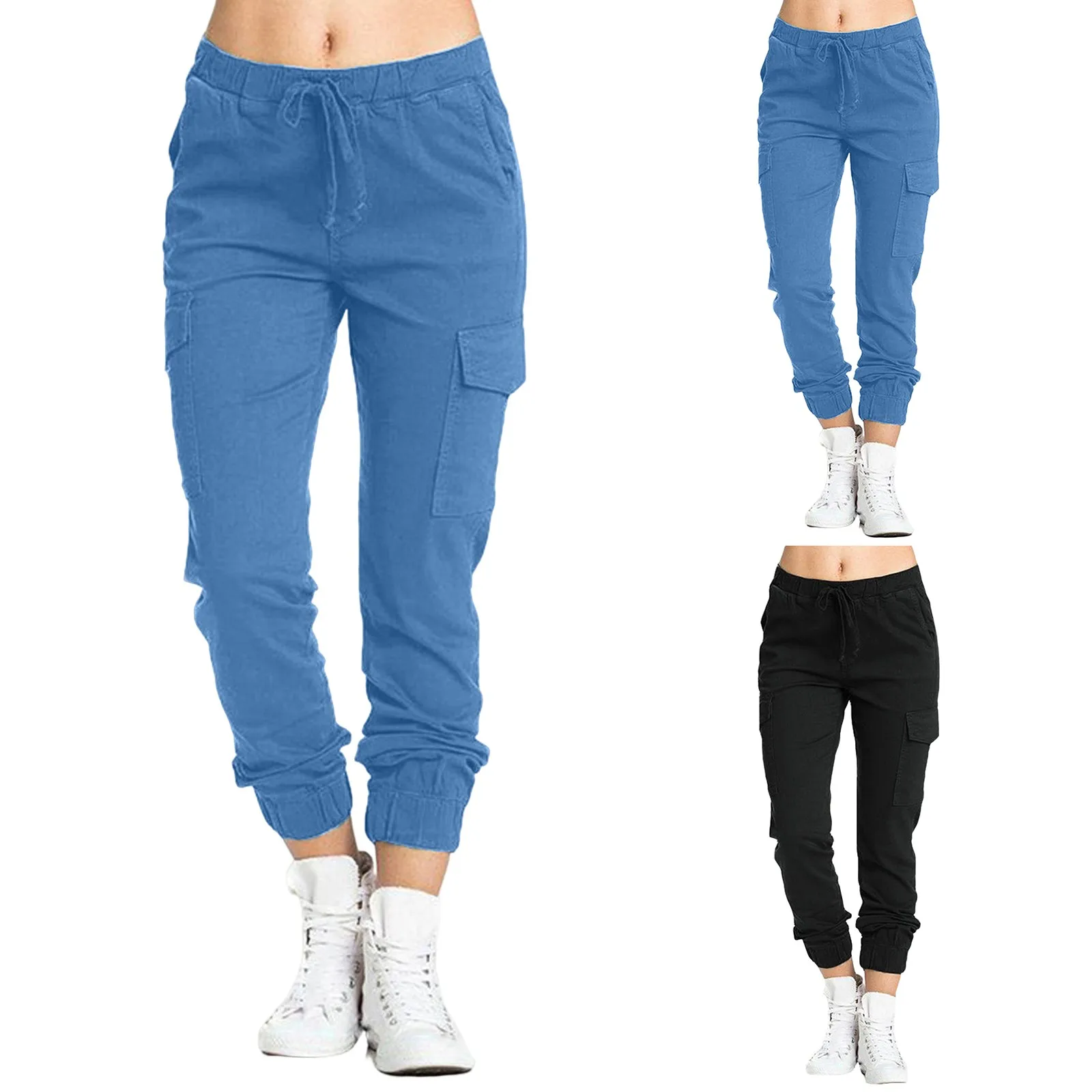 

Ladies Cargo Casual Pants Elastic Waist Corset Rope Pants Womens Multi Pocket Trousers Casual High Waist Pants For Women Clothes
