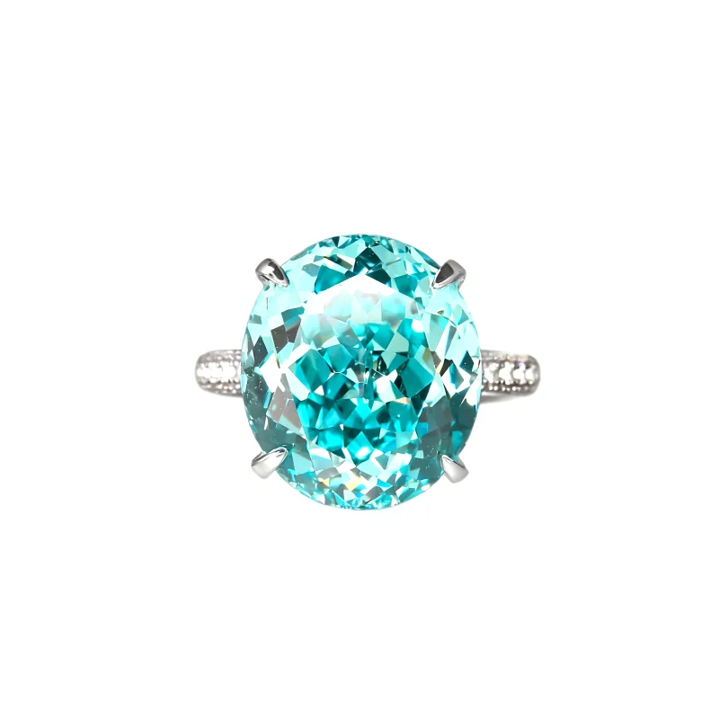 Фото CAMEO, серебро 925 пробы, позолоченный высокоуглеродистый бриллиант, 10 карат, овальная огранка, синтетический аквамарин, параиба, голубое яйцо, высококачественное кольцо №1