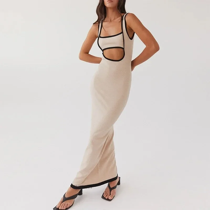 Модное платье на бретельках для женщин трикотажный топ без рукавов с открытой