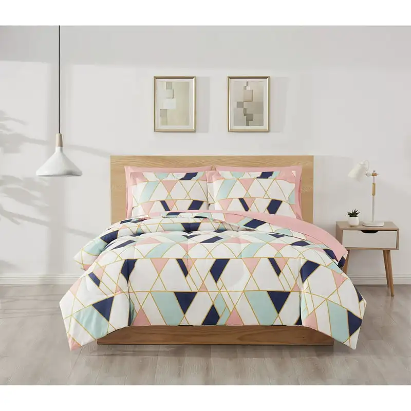 

Geo Pink 7 Piece Queen Bed in a Bag For Adults