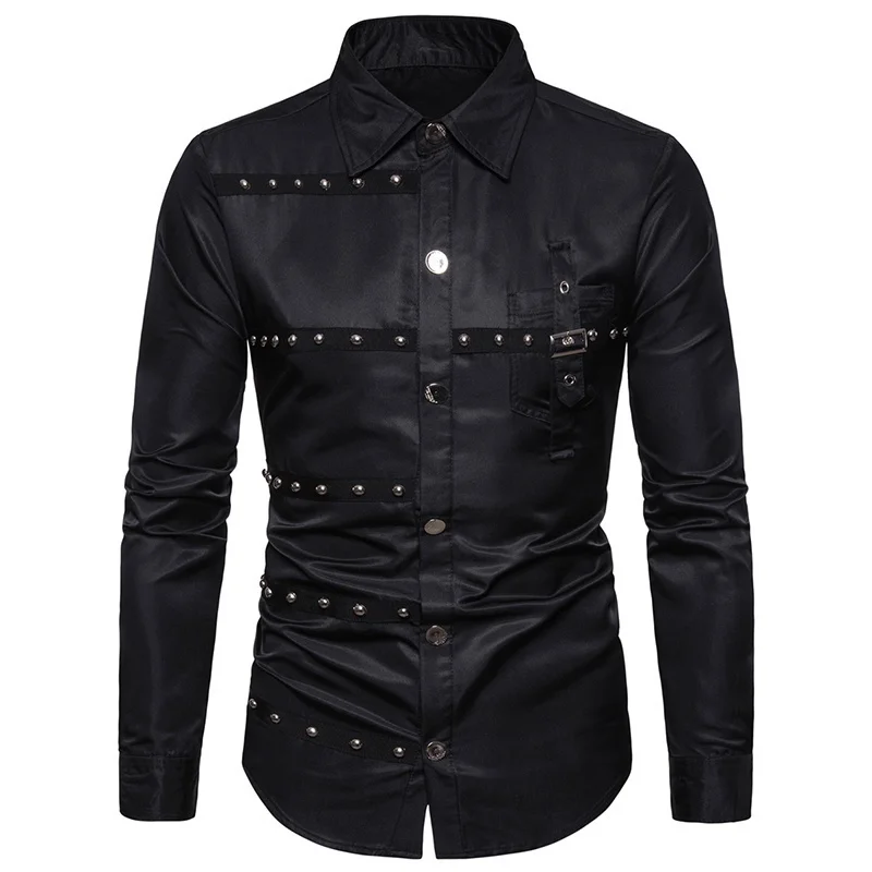 New Men's Personality Shirts Gothic Punk Style Shirts Fiction Long Sleeve Motorcycle Shirts Halloween Costume Costumes