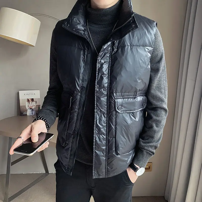 

New Male Brand Vest Mens Winter Coat Vest Men Warm Sleeveless White Duck Down Jacket Casual Waistcoat Coat Man Solid X31