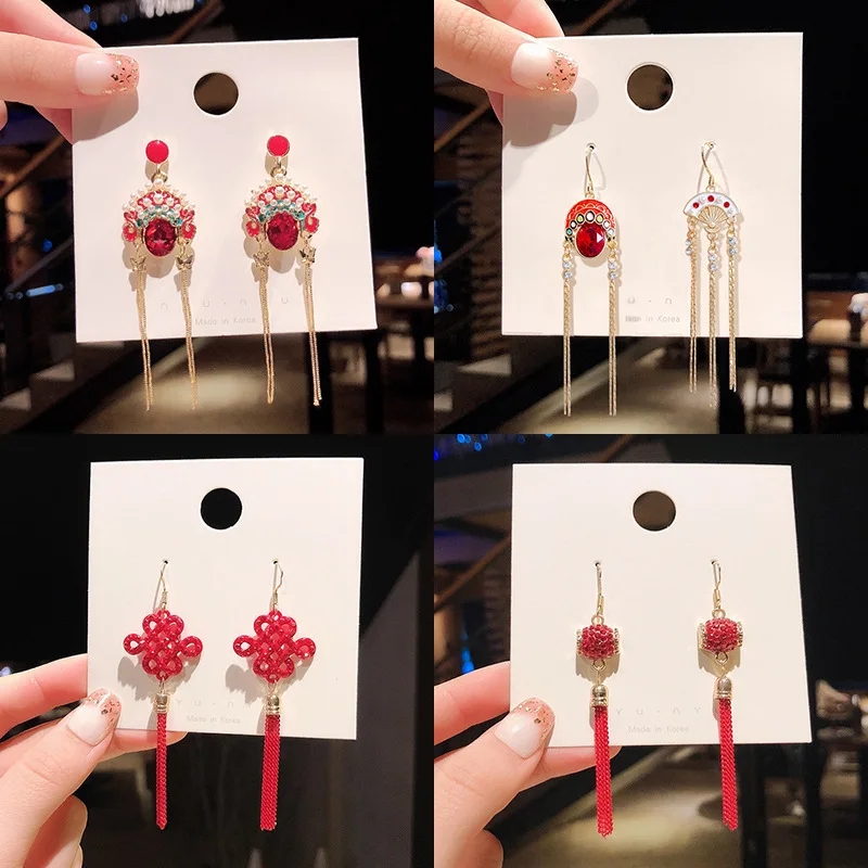 

Wholesale Sterling Silvers Post Earrings For Trendy Year Female Peking Opera Facial Pearl Dropshipping Jewelry Fashion