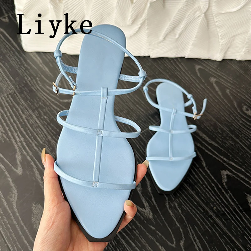 

Сандалии Liyke женские из экокожи, повседневные босоножки-гладиаторы, уютная обувь с открытым носком на Плоском Каблуке, лето 2023