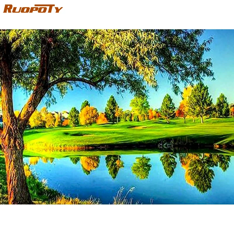 

RUOPOTY DIY Frame Diamond Painting Forest 5D Full Square Diamond Embroidery Mosaic Landscape Rhinestone Decoration For Home