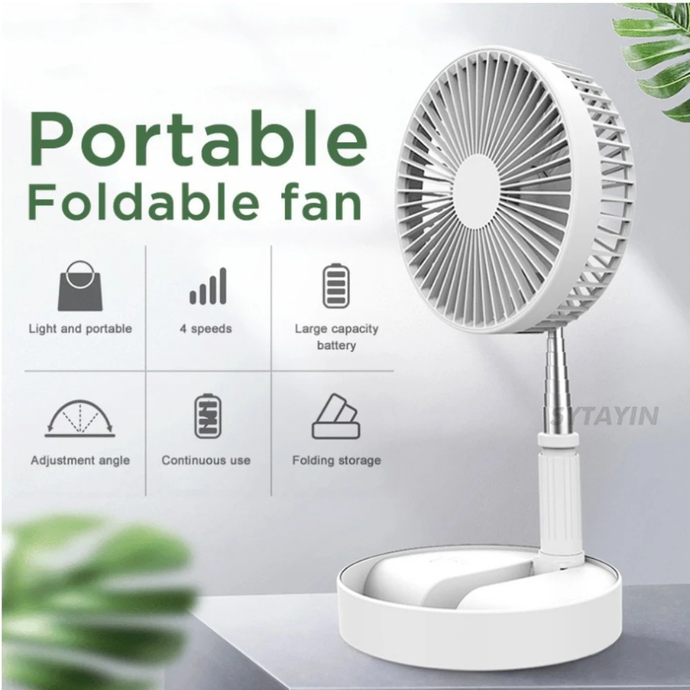 

Portable Standing USB Desk Fans 3 In 1Super Quiet Telescopic Folding Pedestal Fans 4 Speed Cordless Rechargeable Oscillating Fan