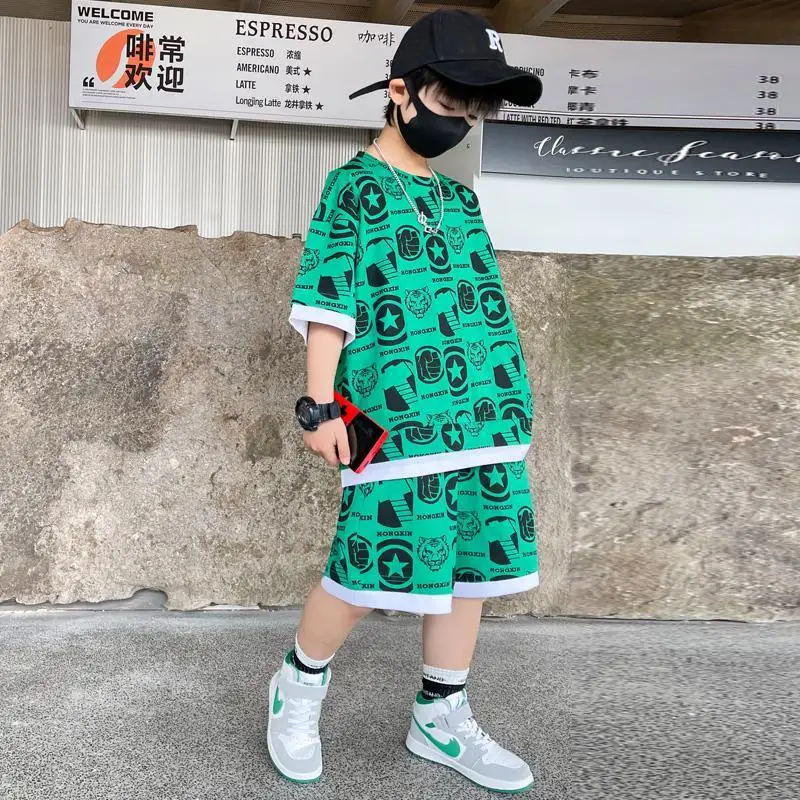 

Kids Boys clothes summer outfits Cotton Teenage Boys Clothing casual Suit Children Short Sleeve Shirt Shorts Set 4 6 8 12 Years